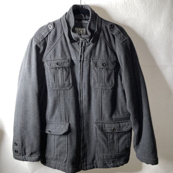 BKE Mens Large Dark Gray Jacket Coat Lined Quilted Wool Winter Warm Athletic Fit - Picture 1 of 9